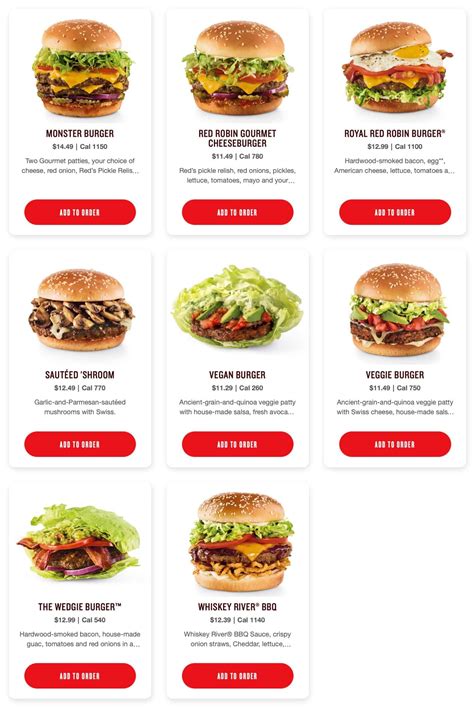 red robbin menue|red robin burgers menu.